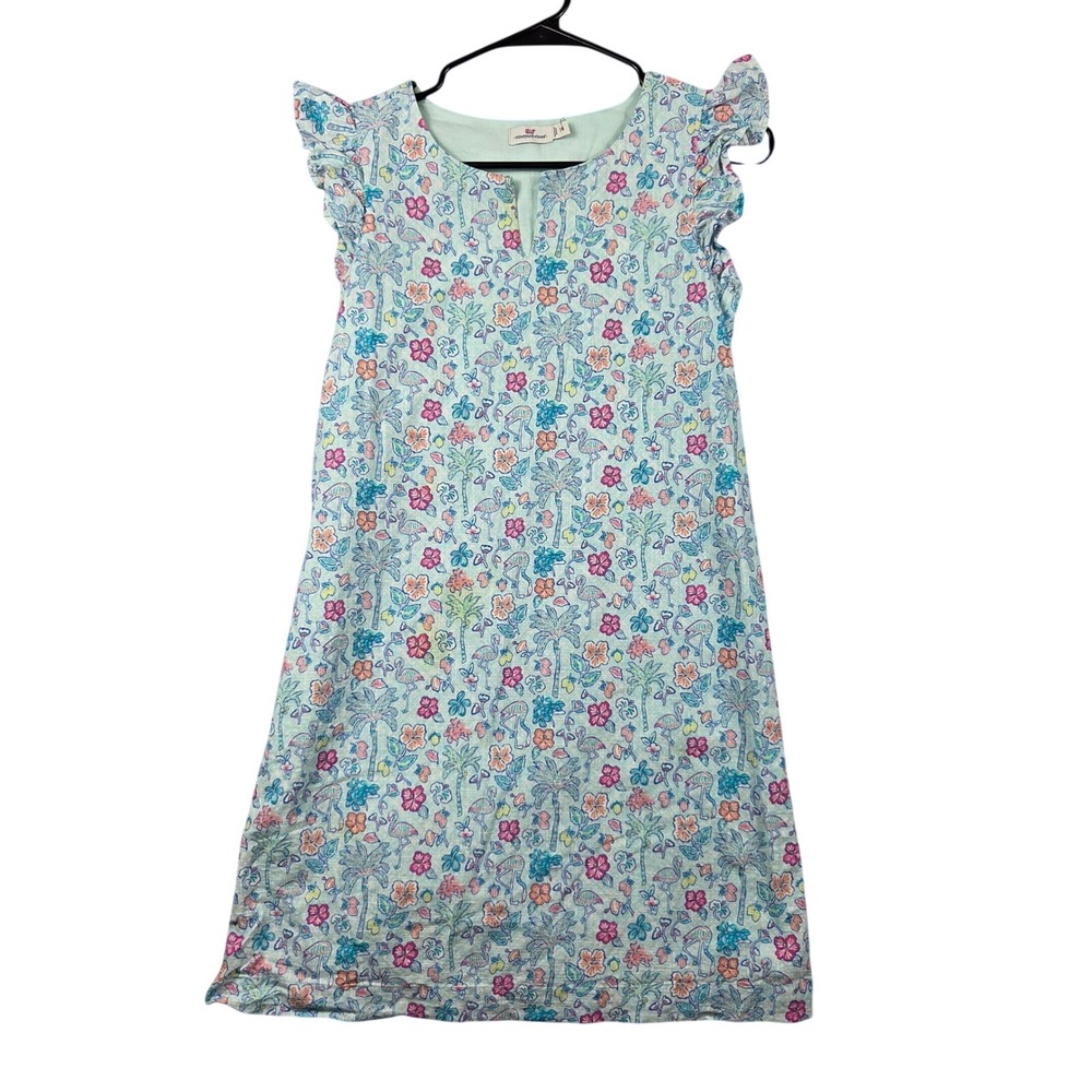Vineyard Vines Shift Dress Girls 14 Blue Excellent Flamingo Tropical Flutter